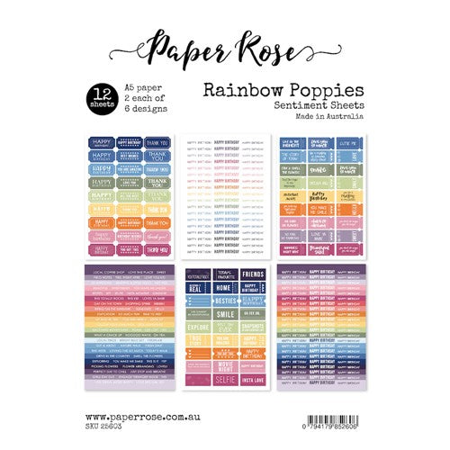 Simon Says Stamp! Paper Rose RAINBOW POPPIES A5 Sentiment Sheets 25603
