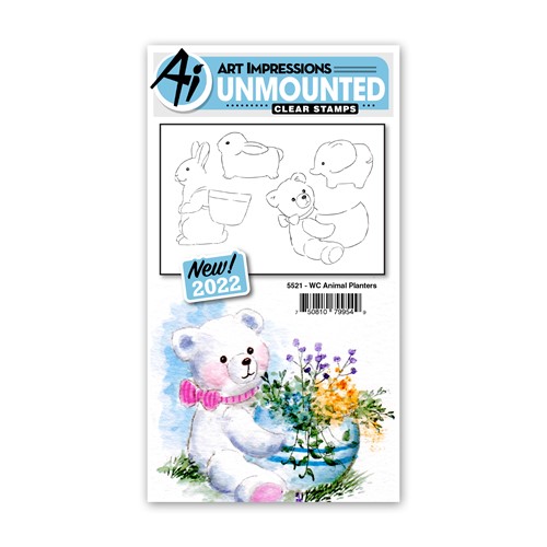 Simon Says Stamp! Art Impressions Watercolor ANIMAL PLANTERS Clear Stamps 5521