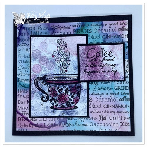 Simon Says Stamp! Fairy Hugs COFFEE WORD COLLAGE Clear Stamp FHS-430