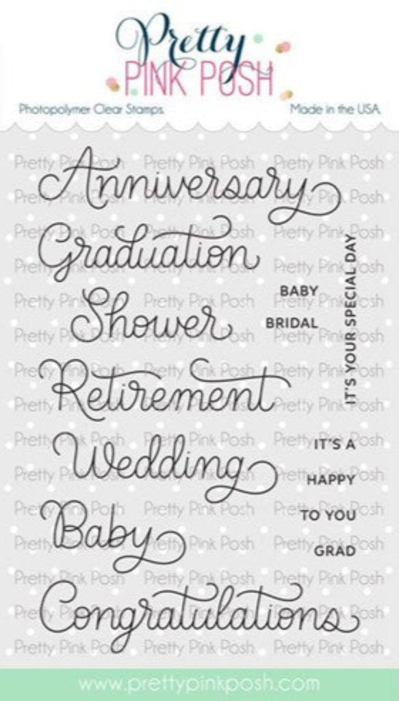 Simon Says Stamp! Pretty Pink Posh CELEBRATION SCRIPTS Clear Stamps