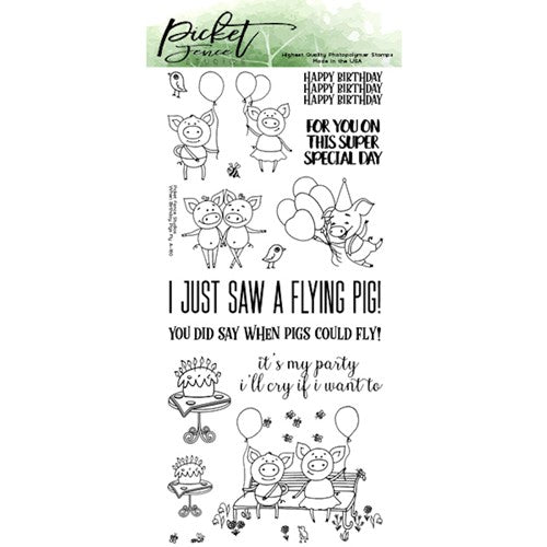 Simon Says Stamp! Picket Fence Studios WHEN BIRTHDAY PIGS FLY Clear Stamps a160*