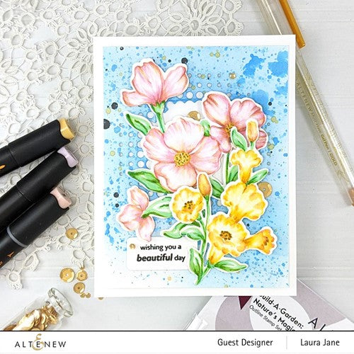 Simon Says Stamp! Altenew BUILD A GARDEN NATURE'S MAGIC Clear Stamp, Stencil, and Blending Brush Combo ALT7102BN