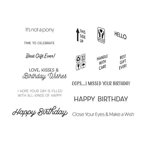 Simon Says Stamp! STP-117 Spellbinders BIRTHDAY UNBOXING SENTIMENTS Clear Stamps