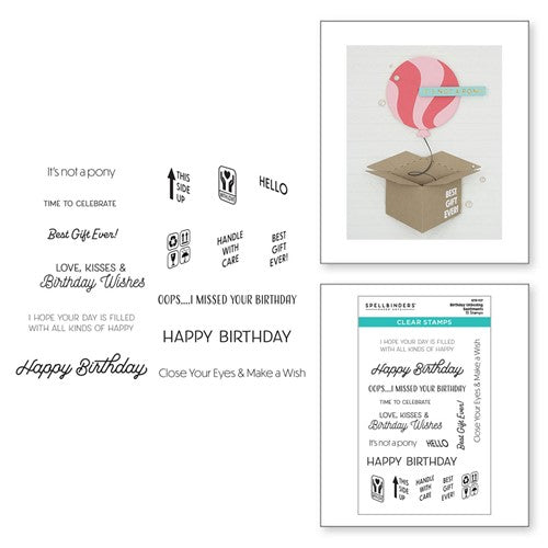 Simon Says Stamp! STP-117 Spellbinders BIRTHDAY UNBOXING SENTIMENTS Clear Stamps