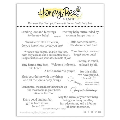 Simon Says Stamp! Honey Bee INSIDE WELCOME BABY SENTIMENTS Clear Stamp Set hbst-441