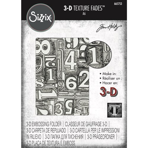 Simon Says Stamp! Tim Holtz Sizzix NUMBERED 3D Texture Fades Embossing Folder 665753