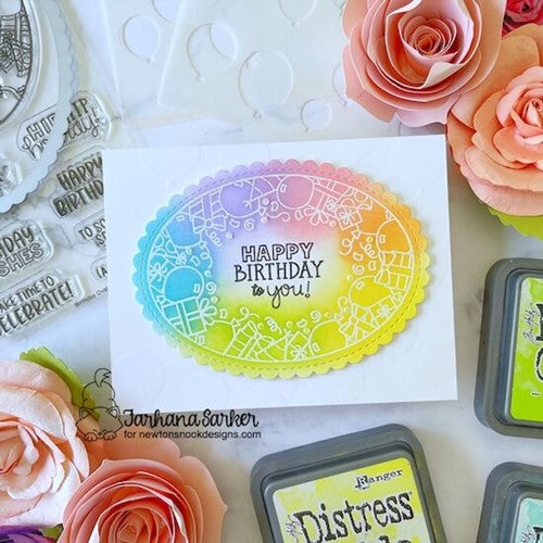 Simon Says Stamp! Newton's Nook BIRTHDAY OVAL Clear Stamps NN2207S03