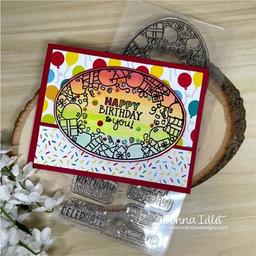 Simon Says Stamp! Newton's Nook BIRTHDAY OVAL Clear Stamps NN2207S03