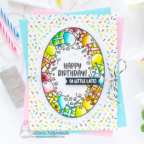Simon Says Stamp! Newton's Nook BIRTHDAY OVAL Clear Stamps NN2207S03