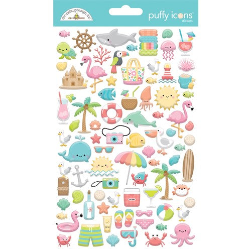 Simon Says Stamp! Doodlebug SEASIDE SUMMER PUFFY Icons Stickers 7792