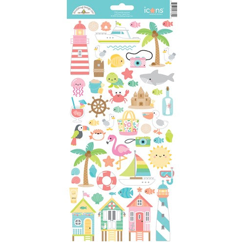 Simon Says Stamp! Doodlebug SEASIDE SUMMER ICONS Cardstock Stickers 7769
