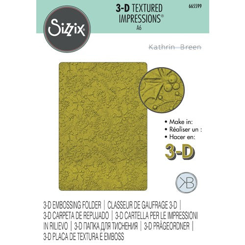 Simon Says Stamp! Sizzix Textured Impressions WINTER FOLIAGE 3D Embossing Folder 665599