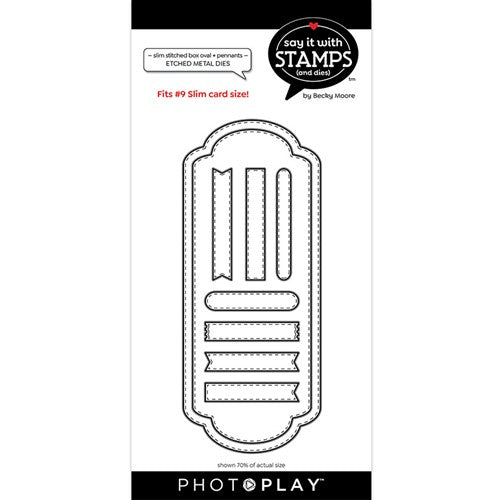 Simon Says Stamp! PhotoPlay SLIM STITCHED BOX OVAL AND PENNANTS Die Set sis3546