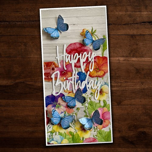 Simon Says Stamp! Paper Rose TALL SCRIPT WORDS HAPPY BIRTHDAY Dies 26101