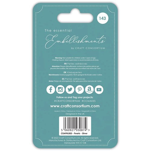 Simon Says Stamp! Craft Consortium Essential Elements SILVER PEARLS Adhesive Embellishments CEAPRL003