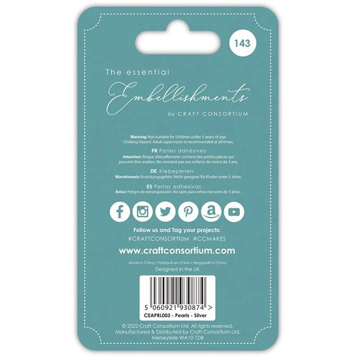 Simon Says Stamp! Craft Consortium Essential Elements SILVER PEARLS Adhesive Embellishments CEAPRL003