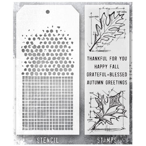 Simon Says Stamp! Tim Holtz Clear Stamps and Stencil BLUEPRINTS FALL, LINEN AND BUBBLE THMM151
