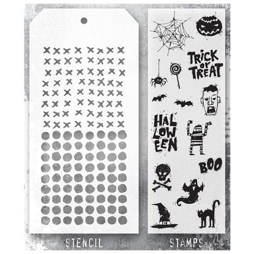 Simon Says Stamp! Tim Holtz Clear Stamps and Stencil SPOOKY SCRIBBLES, DOTTED AND STITCHED THMM147