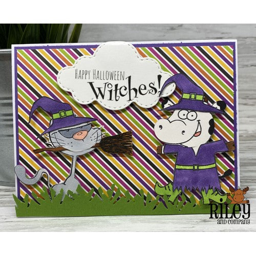 Simon Says Stamp! Riley and Company Funny Bones HAPPY HALLOWEEN WITCHES Cling Rubber Stamp RWD-1064