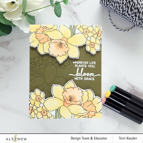 Simon Says Stamp! Altenew BUILD A GARDEN DAFFODIL DELIGHT Clear Stamp, Stencil and Brush Bundle ALT7211BN