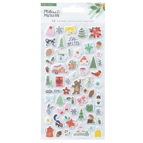 Simon Says Stamp! American Crafts Crate Paper MITTENS AND MISTLETOE Puffy Stickers 34013744