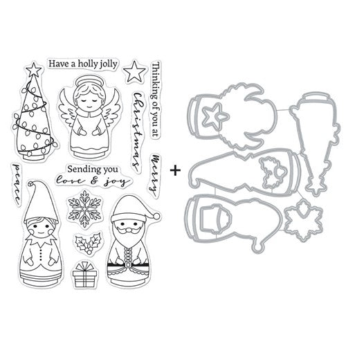 Simon Says Stamp! Hero Arts HOLIDAY PEG DOLLS Clear Stamp and Die Bundle SB328
