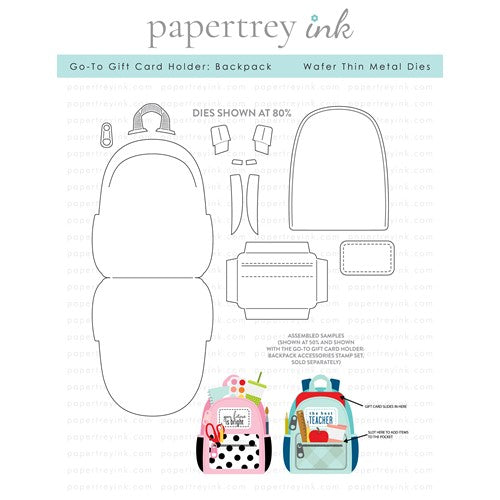 Simon Says Stamp! Papertrey Ink GO TO GIFT CARD HOLDER BACKPACK Dies PTI-0478