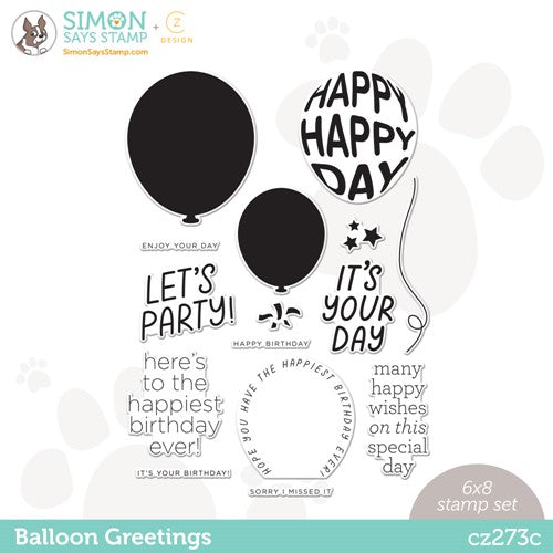 Simon Says Stamp! CZ Design Clear Stamps BALLOON GREETINGS cz273c Cozy Hugs