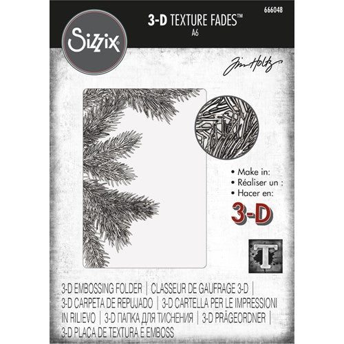 Simon Says Stamp! Tim Holtz Sizzix PINE BRANCHES 3D Texture Fades Embossing Folder 666048