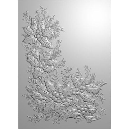 Simon Says Stamp! Crafter's Companion FLOURISHING HOLLY CORNER 3D Embossing Folder tts-ef5-3d-fhc