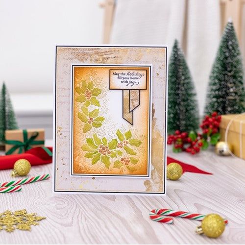 Simon Says Stamp! Crafter's Companion FLOURISHING HOLLY CORNER 3D Embossing Folder tts-ef5-3d-fhc