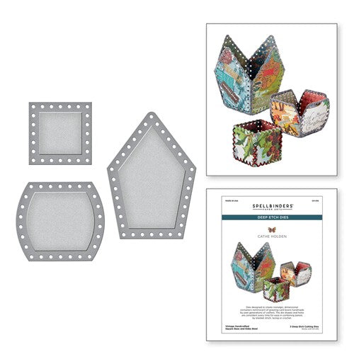 Simon Says Stamp! CH-016 Spellbinders VINTAGE HANDCRAFTED SQUARE BASE AND SIDES BOWL Etched Dies
