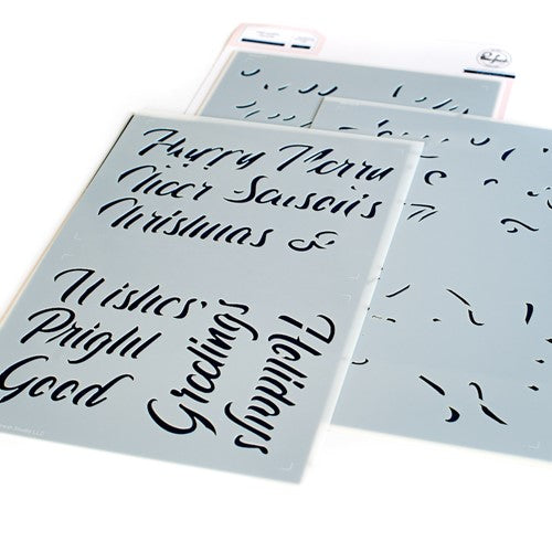 Simon Says Stamp! PinkFresh Studio BRUSHED SENTIMENTS HOLIDAY Stencil Set 174422