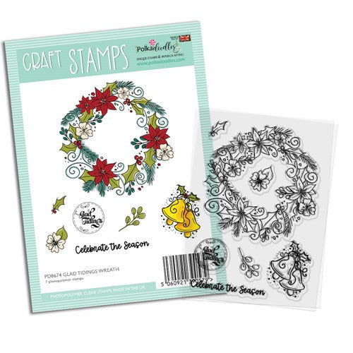 Simon Says Stamp! Polkadoodles GLAD TIDINGS WREATH Christmas Clear Stamps pd8674