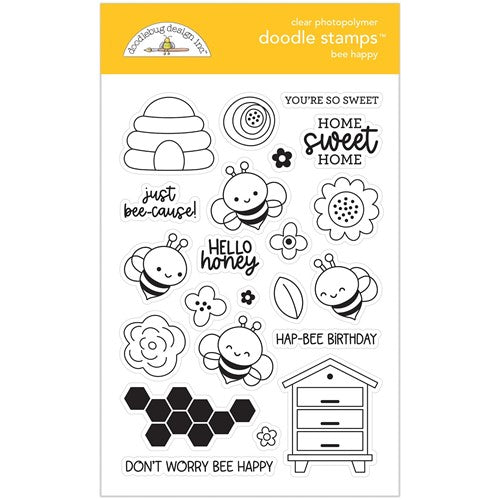 Simon Says Stamp! Doodlebug BEE HAPPY Doodle Clear Stamps 7811