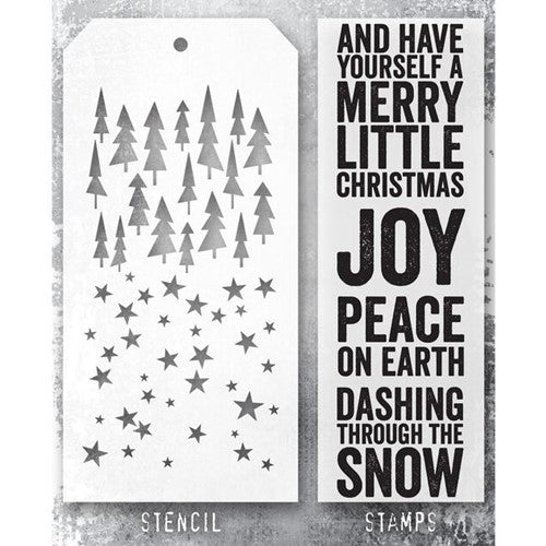 Simon Says Stamp! Tim Holtz Clear Stamps and Stencil BOLD TEXT XMAS Clear Stamp,  FALLING STARS AND TREELOT Stencil THMM153