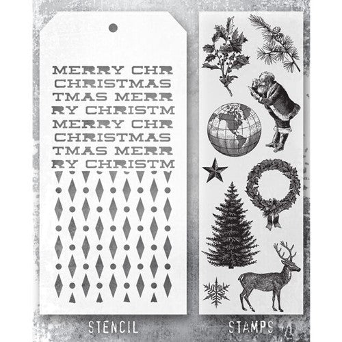 Simon Says Stamp! Tim Holtz Clear Stamps and Stencil HOLIDAY THINGS Clear Stamp, DIAMOND DOT and XMAS Stencil THMM152