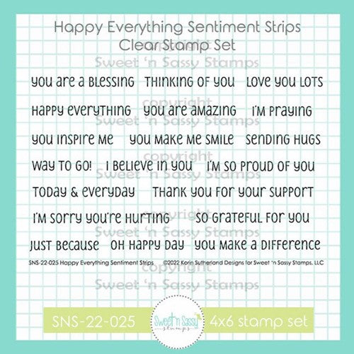 Simon Says Stamp! Sweet 'N Sassy HAPPY EVERYTHING SENTIMENT STRIPS Clear Stamp Set sns-22-025