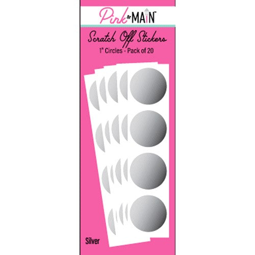 Simon Says Stamp! Pink and Main SILVER 1 inch CIRCLE Scratch off Stickers PMP055