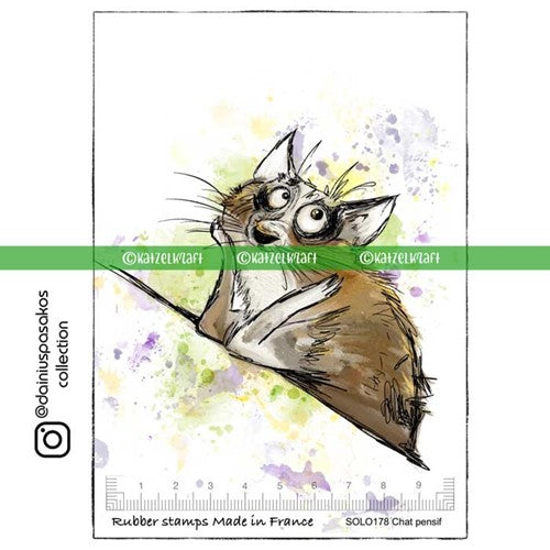 Simon Says Stamp! Katzelkraft LE CHAT PENSIL Red Rubber Unmounted Stamp SOLO178