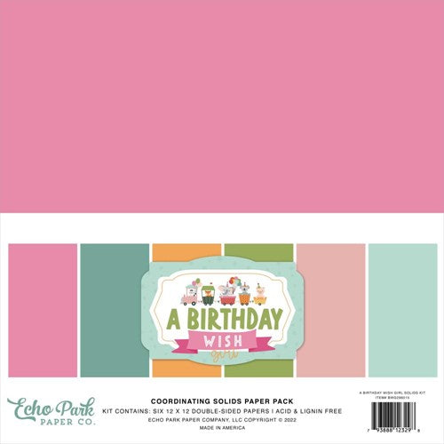 Simon Says Stamp! Echo Park A BIRTHDAY WISH GIRL 12 x 12 Solids Paper Pack bwg296015