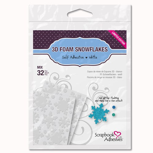 Simon Says Stamp! Scrapbook Adhesives 3D FOAM SNOWFLAKES White Mix 01216