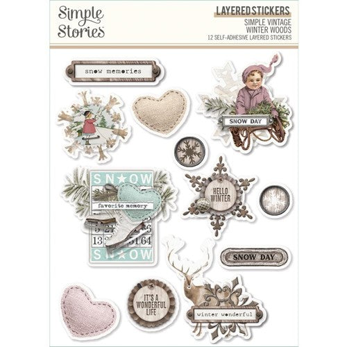 Simon Says Stamp! Simple Stories VINTAGE WINTER WOODS Layered Stickers 19128