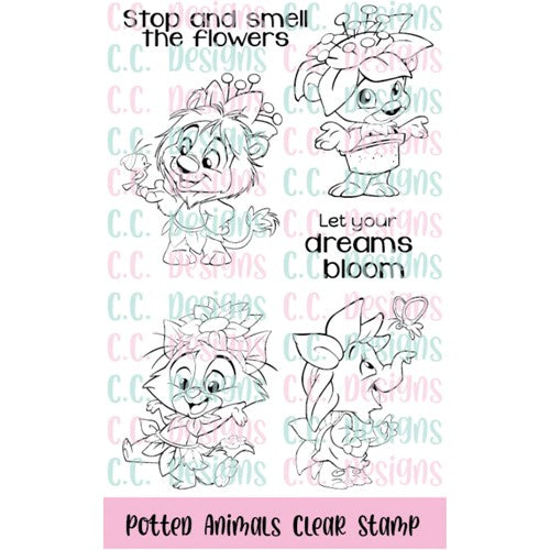 Simon Says Stamp! C.C. Designs POTTED ANIMALS Clear Stamp Set ccd0317
