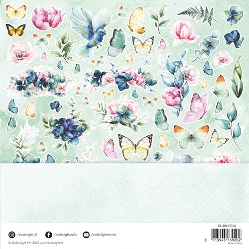Simon Says Stamp! Studio Light BLOOMING BUTTERFLY 12x12 Scrap Paper slbbps20