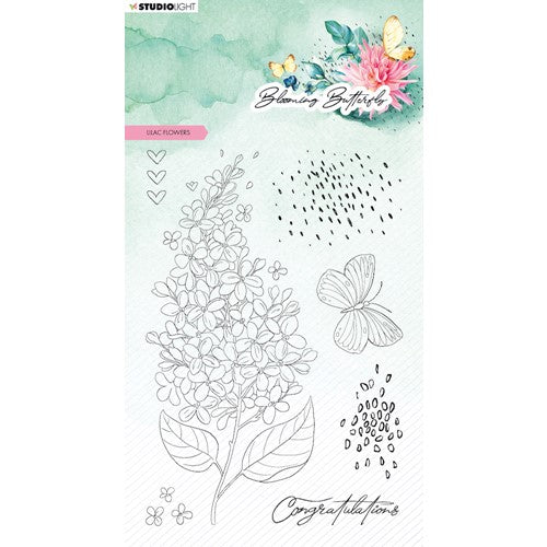 Simon Says Stamp! Studio Light LILAC FLOWERS Blooming Butterfly Clear Stamps slbbstamp358