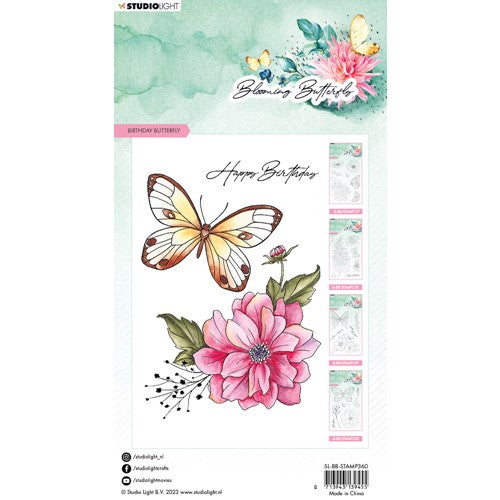 Simon Says Stamp! Studio Light BIRTHDAY BUTTERFLY Blooming Butterfly Clear Stamps slbbstamp360