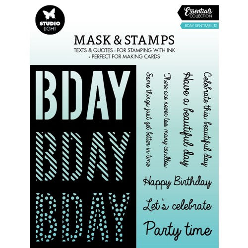 Simon Says Stamp! Studio Light BDAY SENTIMENTS Essential Stencil and Clear Stamps slesmst02