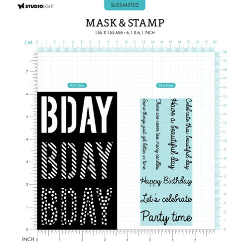 Simon Says Stamp! Studio Light BDAY SENTIMENTS Essential Stencil and Clear Stamps slesmst02