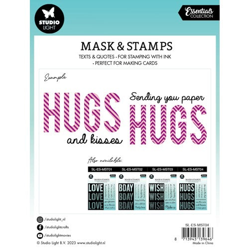 Simon Says Stamp! Studio Light HUGS SENTIMENTS Essential Stencil and Clear Stamps slesmst04